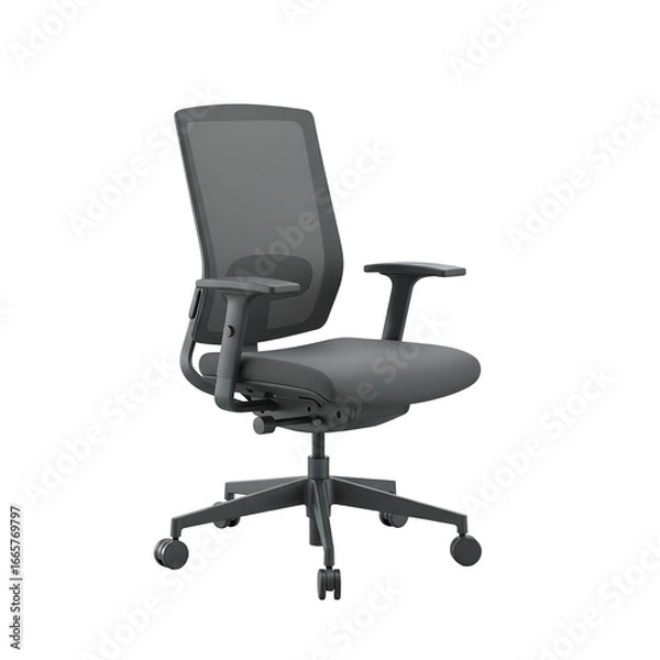 Fototapeta Isolated 3D Rendered Office Chair In Gray With Transparent Background