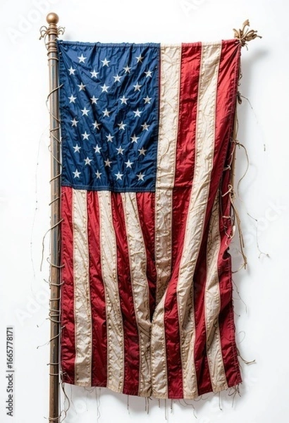 Fototapeta A Weathered American Flag: A Testament to Time and Patriotism
