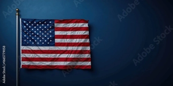 Fototapeta American Flag Waving Against a Deep Blue Background: A Patriotic Image