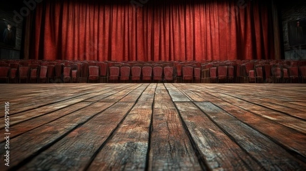 Obraz Empty Theater Stage with Red Curtains
