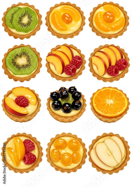 Fototapeta Fruit Tarts Isolated on Transparent Background Colorful Assortment of Desserts
