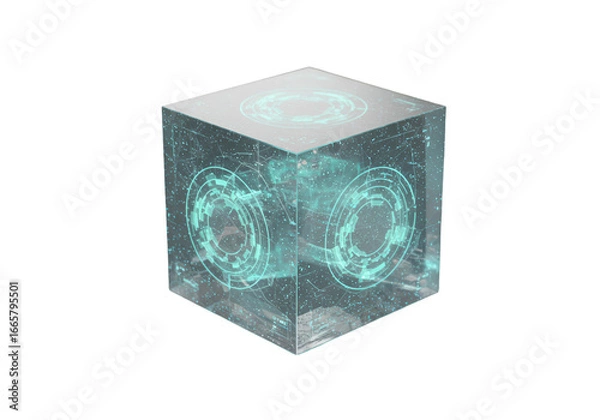 Obraz Futuristic Digital Cube Illustration with Transparent and Geometric Design on Black Background