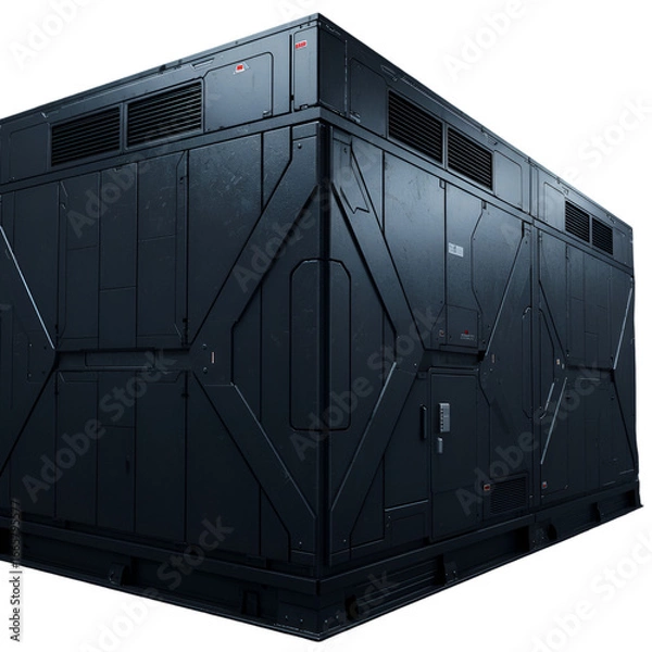 Fototapeta Futuristic 3D Illustration of a Black Metallic Box with Geometric Texture