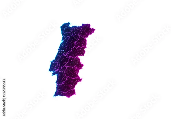 Obraz Geometric Digital Portugal Map Illustration With Blue And Purple Gradient on Black Background