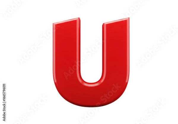 Fototapeta Glossy Red 3D Letter U Isolated on Transparent Background Illustration