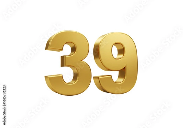 Fototapeta Gold 3D Rendered Number Thirty Nine Isolated On Transparent Background