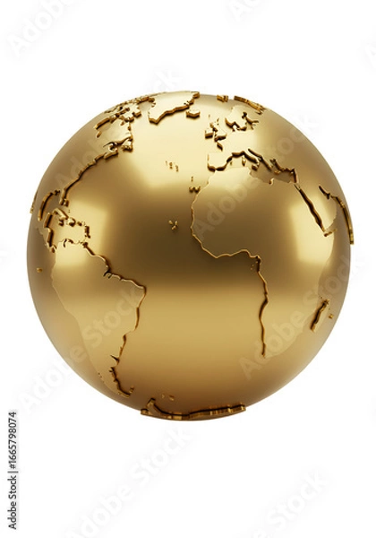 Fototapeta Gold Metallic Globe 3D Render Isolated Against Black Background