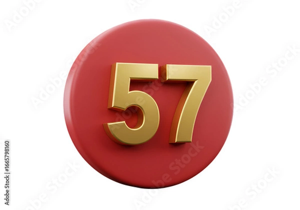 Fototapeta Gold Number 57 on Red 3D Circle Isolated on Black Background