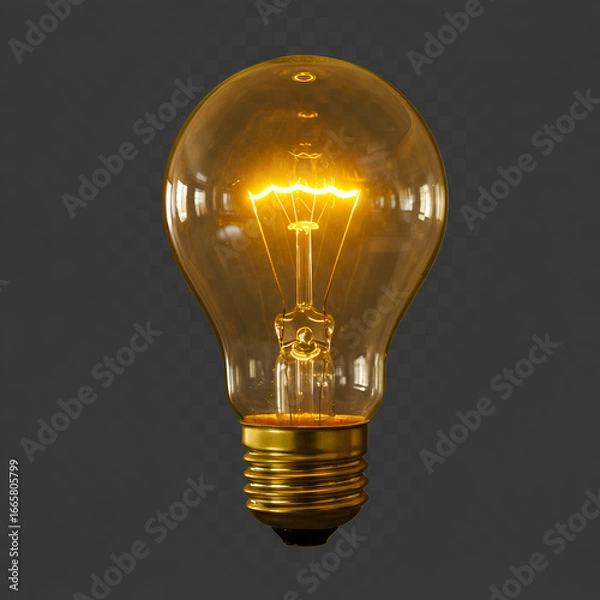 Fototapeta Photo of a Glowing Vintage Lightbulb with Gold Base and Clear Glass Background