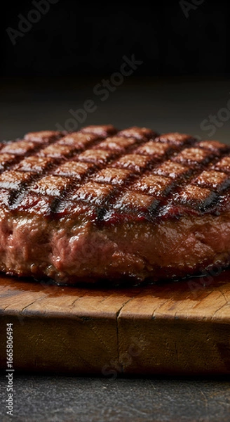 Fototapeta Photo Of A Juicy Grilled Steak On A Wooden Board Close Up Shot