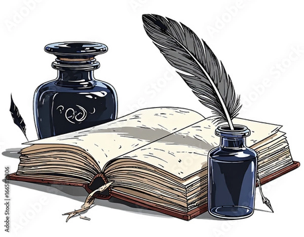 Obraz old paper with feather and ink