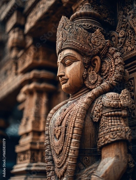 Fototapeta detailed hindu god statue in temple with intricate carvings