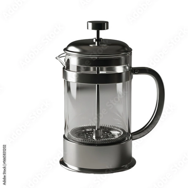 Fototapeta Realistic 3D Render of a French Press Coffee Maker with Silver Accents