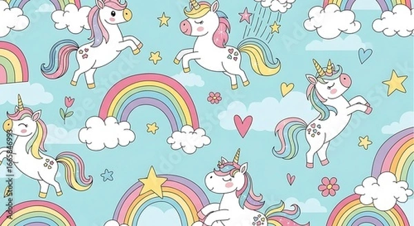 Obraz Cute unicorns and rainbows pattern