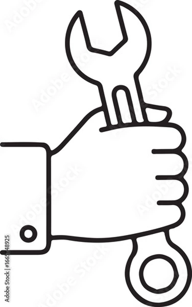 Obraz Illustration of a hand holding a wrench isolated on white background in vector