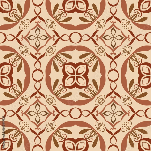 Fototapeta Seamless Vintage Floral Tile Pattern in Brown and Beige – Vector Decorative Design for Wallpaper, Fabric, Scrapbooking, Wrapping Paper, and Digital Backgrounds