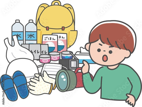 Fototapeta 非常持ち出し袋を確認する男性