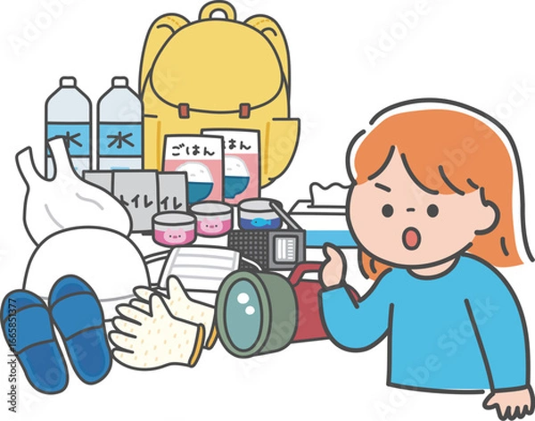 Fototapeta 非常持ち出し袋を確認する女性