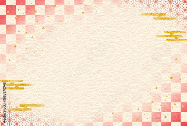 Obraz 和柄　市松模様　麻の葉　文様　霞　和　素材　枠　和紙　和風　おしゃれ　和モダン　高級感　上品　シンプル　お歳暮　年賀　Japanese pattern