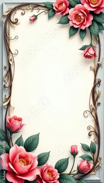 Obraz Elegant swirling floral frame, perfect for invitations , AI, wedding