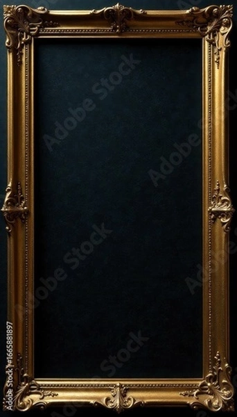 Obraz Intricate gold frame, textured black backdrop, scrollwork, wallpaper