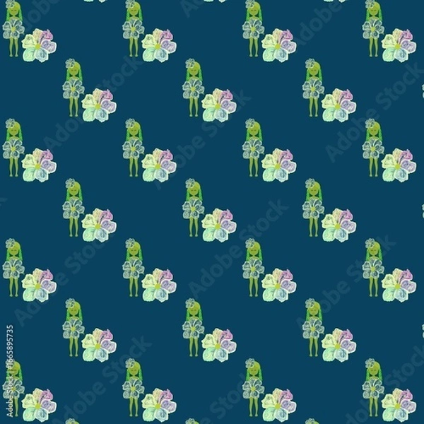 Fototapeta Green Forest Goddess Pattern seamless floral pattern