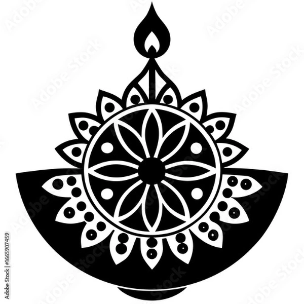 Fototapeta Diya Lamp Silhouette with Mandala Design Vector