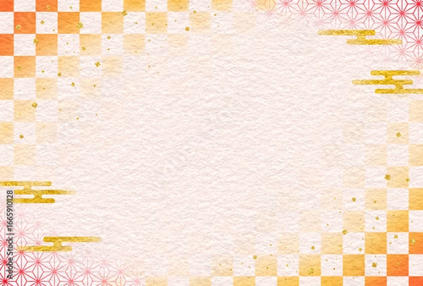 Obraz 和柄　市松模様　麻の葉　文様　霞　和　素材　枠　和紙　和風　おしゃれ　和モダン　高級感　上品　シンプル　秋　紅葉　お歳暮　年賀　Japanese pattern