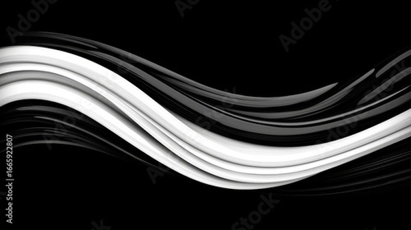 Fototapeta A black and white abstract design with curved lines.