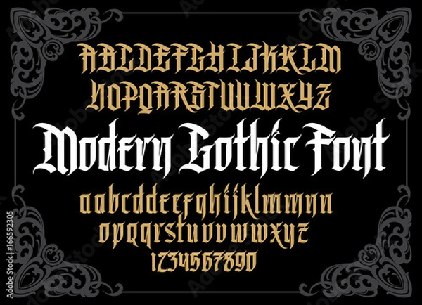 Obraz Vector modern gothic alphabet in framef. Vintage font. Typography for labels, headlines, posters etc.