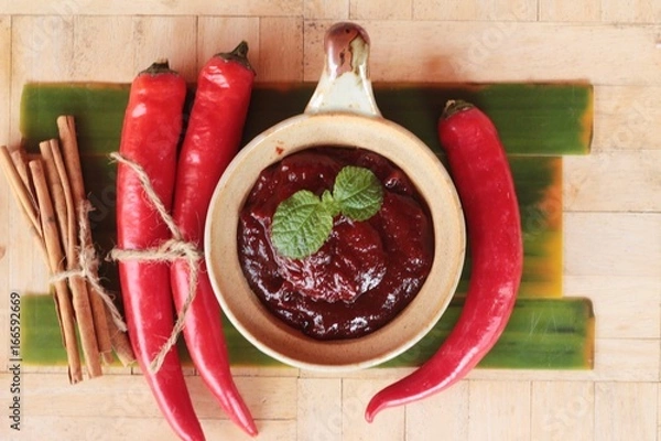 Fototapeta Koreańska pasta gochujang z czerwonej papryki do gotowania