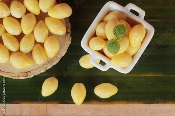 Fototapeta boiled ginkgo nuts ,yellow seed peeled tasty