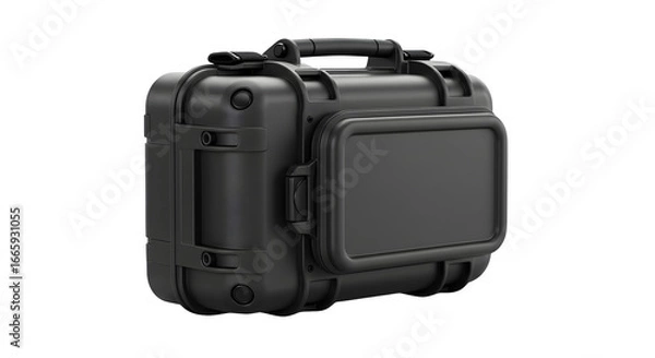 Obraz Matte black, rigid case stands out against a black background, ready for product showcase, gear container, or branding.