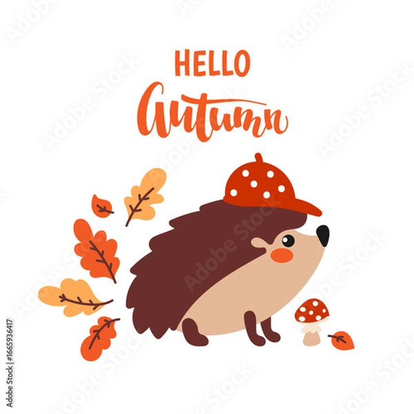 Obraz Autumn illustration with cute hedgehog