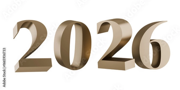 Fototapeta 3D Rendering metallic gold 2026 new year, modern design. Ideal for event branding, digital and print media.