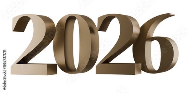 Fototapeta 3D Rendering metallic gold 2026 new year, modern design. Ideal for event branding, digital and print media.