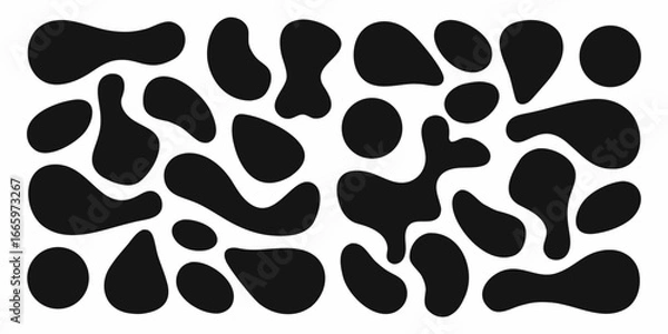 Fototapeta Abstract black fluid shapes on white background organic blobs and spots