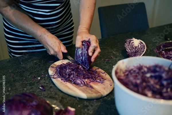 Obraz Vibrant Cabbage Preparation A Culinary Art in Progress