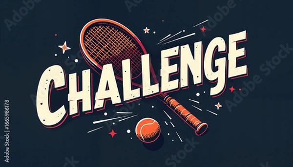 Fototapeta Tennis challenge with racket and ball on dark background
