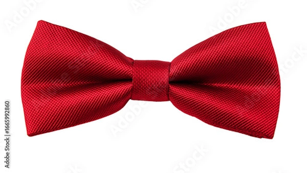 Fototapeta **Red bow tie on white background, front view. The red color of the men's bow tie is a classic and timeless style for various formal events or weddings. 
