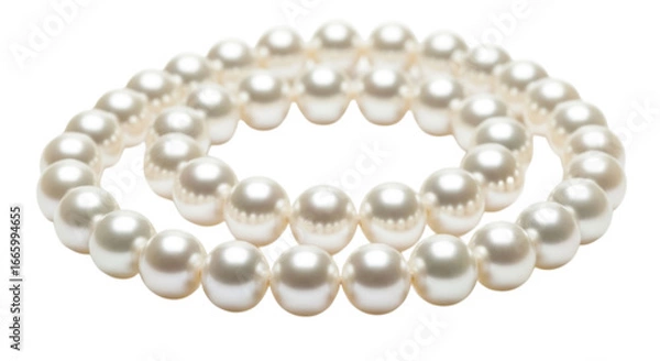Fototapeta Two Strings of Shiny White Pearl Necklaces cutout isolated on transparent bg, png