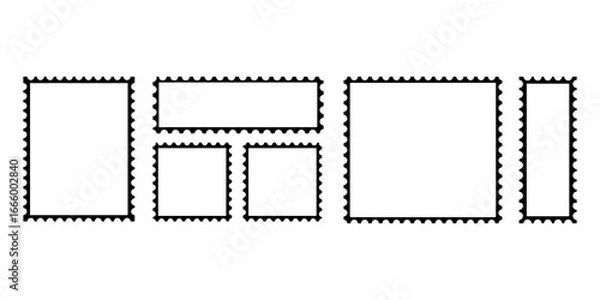 Obraz Set of blank rectangle and square postage stamp vector icons. Postage stamp set. Mockup postage stamps. Blank postage stamp borders templates.