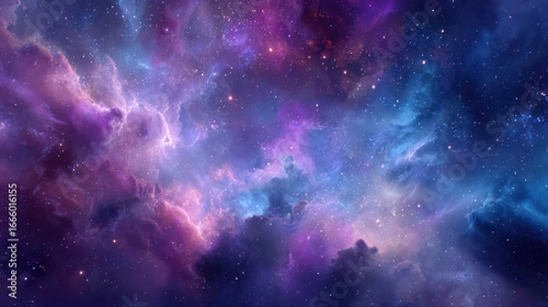 Fototapeta Vibrant nebula with colorful clouds and stars deep space, creating stunning cosmic scene filled with purple, blue