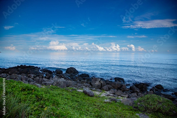 Obraz 朝の爽やかな空気に包まれた夏の海。