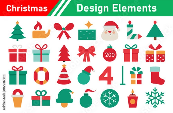 Fototapeta Christmas Design Elements Set with Santa Gifts Tree and Decorations