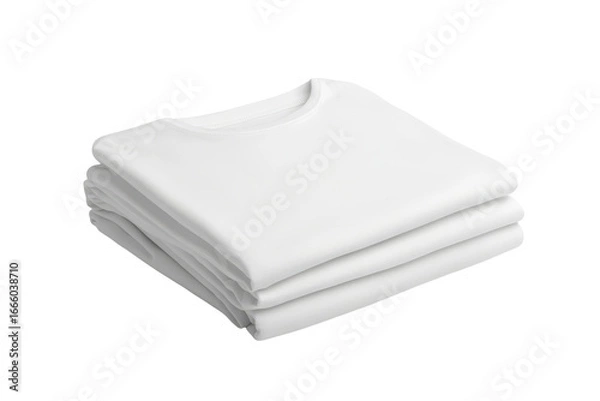 Fototapeta Stack of neatly folded white t shirts isolated on transparent background. Neatly folded plain white t shirt showcasing its simple and minimalist design isolated on white background.