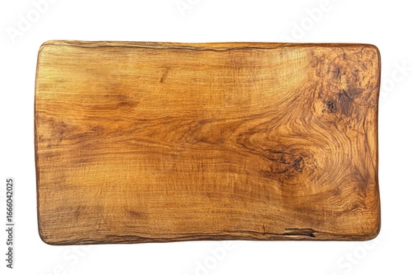 Fototapeta Rustic wooden cutting board with a textured surface isolated on transparent background. Polished rectangular wooden slab with visible knots and natural grain patterns isolated on white background.
