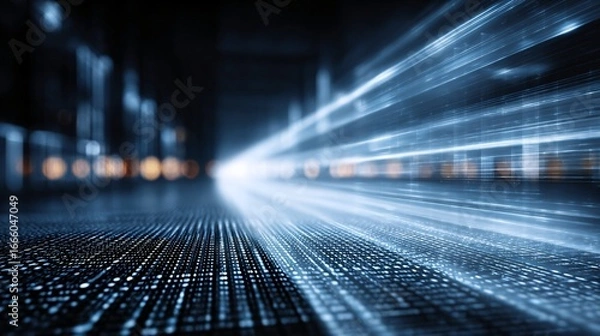 Obraz AI and data visualization represented by futuristic luminous digital grids, clean modern composition, copyspace