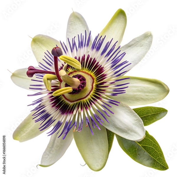 Fototapeta Intricate purple and white passion flower in bloom isolated on a transparent background png