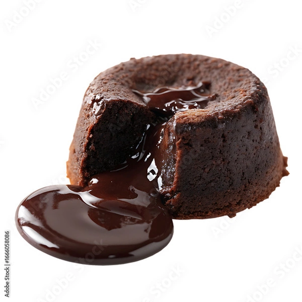 Fototapeta Warm chocolate lava cake dessert with molten center isolated on a transparent background png